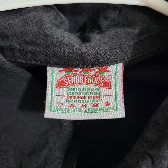 Senor Frogs Mens Shirt Size Medium Black Button Front Short Sleeves Cott… - Picture 4 of 14